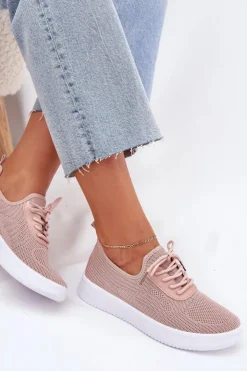 Boto Sneakersy Damskie*Materiałowe Wsuwane Buty Sportowe Na Platformie Damskie Różowe Kalyra Różowy
