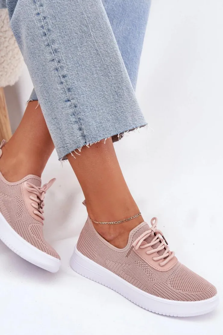 Boto Sneakersy Damskie*Materiałowe Wsuwane Buty Sportowe Na Platformie Damskie Różowe Kalyra Różowy