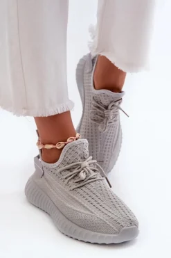 Boto Sneakersy Damskie*Materiałowe Wsuwane Buty Sportowe Damskie Szare Nelmarie