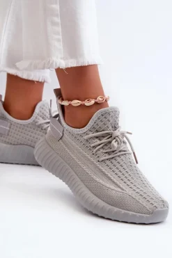 Boto Sneakersy Damskie*Materiałowe Wsuwane Buty Sportowe Damskie Szare Nelmarie
