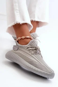 Boto Sneakersy Damskie*Materiałowe Wsuwane Buty Sportowe Damskie Szare Nelmarie