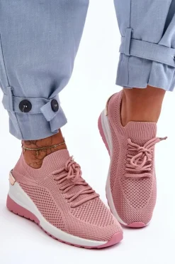 Damskie Boto Materiałowe Wsuwane Buty Sportowe Na Koturnie Różowe Visconti