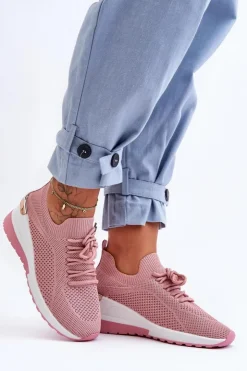 Damskie Boto Materiałowe Wsuwane Buty Sportowe Na Koturnie Różowe Visconti