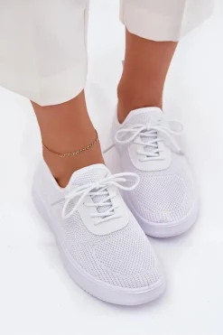 Clearance Boto Materiałowe Wsuwane Buty Sportowe Na Platformie Damskie Białe Kalyra Biały