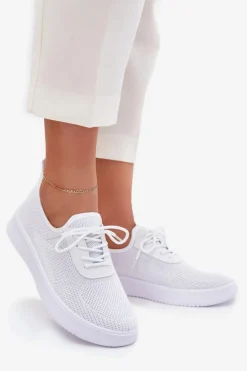 Clearance Boto Materiałowe Wsuwane Buty Sportowe Na Platformie Damskie Białe Kalyra Biały