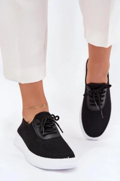 Damskie Boto Materiałowe Wsuwane Buty Sportowe Na Platformie Damskie Czarne Kalyra