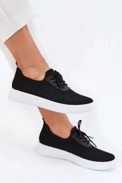 Damskie Boto Materiałowe Wsuwane Buty Sportowe Na Platformie Damskie Czarne Kalyra