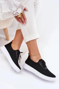 Damskie Boto Materiałowe Wsuwane Buty Sportowe Na Platformie Damskie Czarne Kalyra