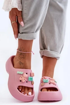 Damskie Boto Miękkie Damskie Piankowe Klapki Z Ozdobami Różowe Lorie