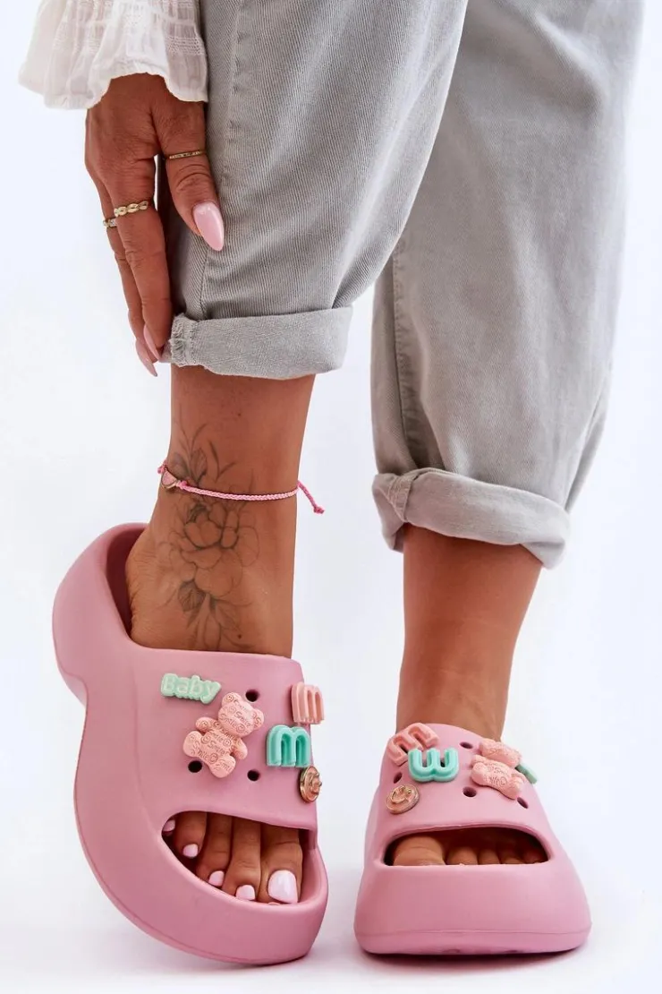 Damskie Boto Miękkie Damskie Piankowe Klapki Z Ozdobami Różowe Lorie