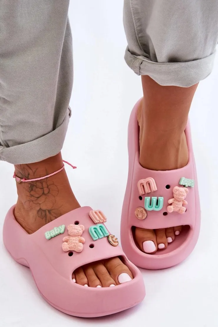 Damskie Boto Miękkie Damskie Piankowe Klapki Z Ozdobami Różowe Lorie