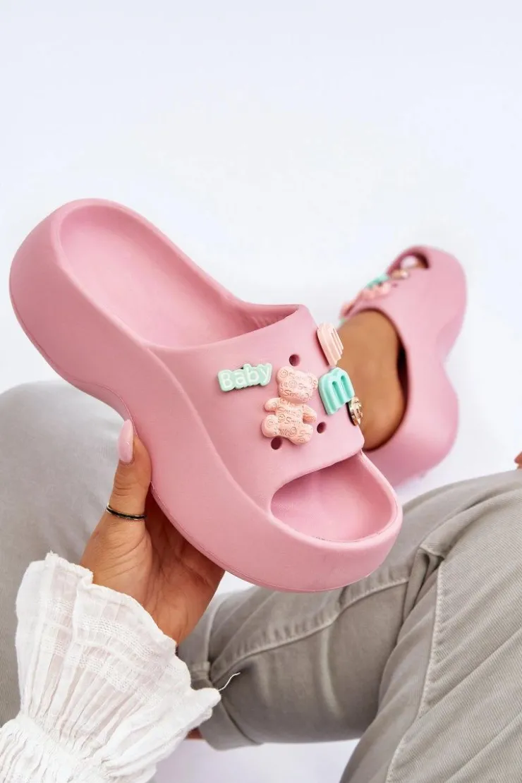 Damskie Boto Miękkie Damskie Piankowe Klapki Z Ozdobami Różowe Lorie