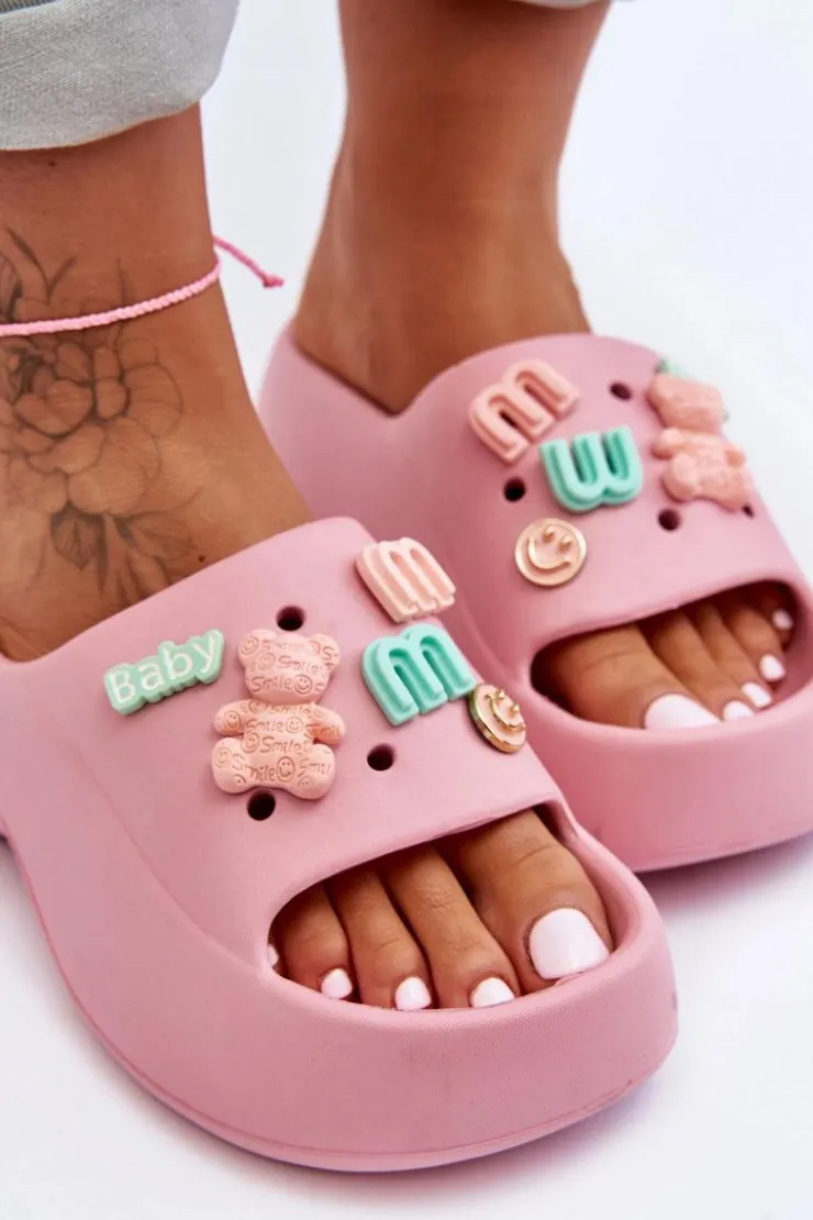 Damskie Boto Miękkie Damskie Piankowe Klapki Z Ozdobami Różowe Lorie