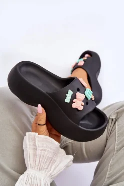 Damskie Boto Miękkie Damskie Piankowe Klapki Z Ozdobami Czarne Lorie