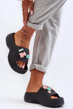 Damskie Boto Miękkie Damskie Piankowe Klapki Z Ozdobami Czarne Lorie