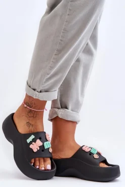 Damskie Boto Miękkie Damskie Piankowe Klapki Z Ozdobami Czarne Lorie