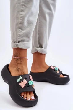 Damskie Boto Miękkie Damskie Piankowe Klapki Z Ozdobami Czarne Lorie