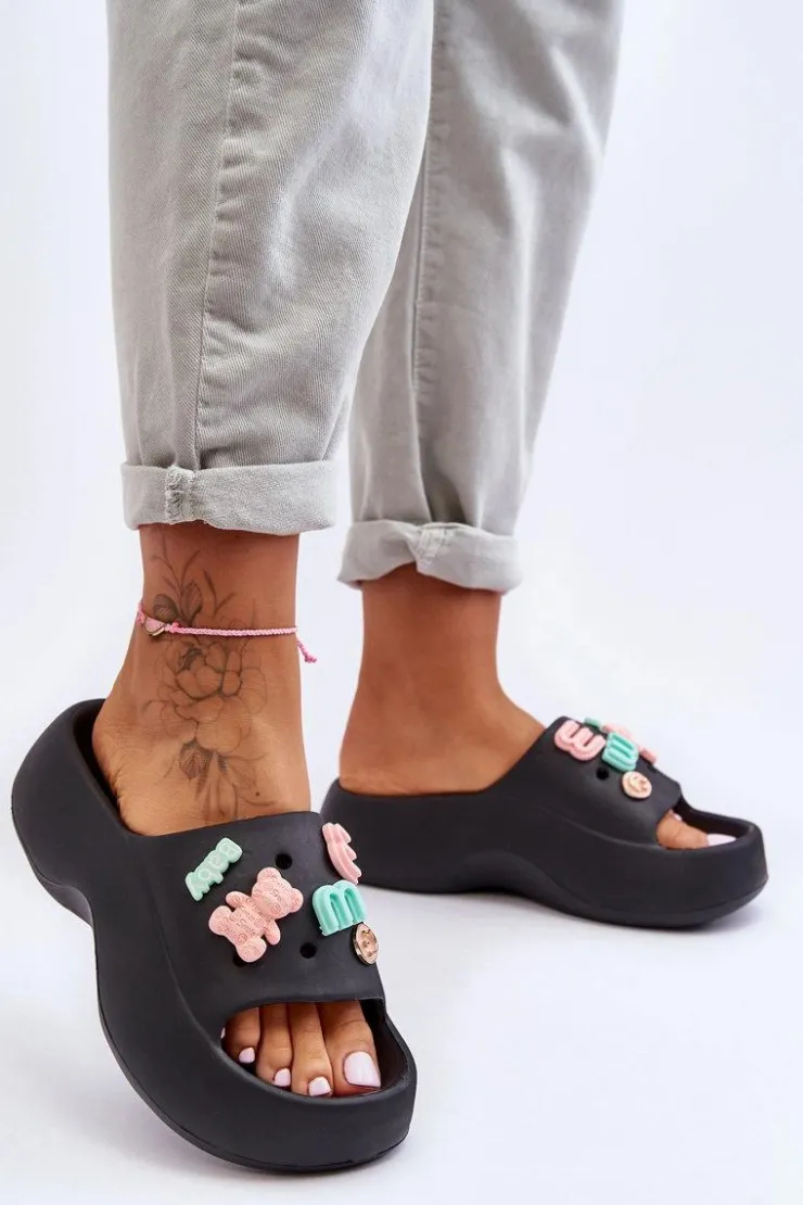 Damskie Boto Miękkie Damskie Piankowe Klapki Z Ozdobami Czarne Lorie