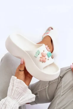 Clearance Boto Miękkie Damskie Piankowe Klapki Z Ozdobami Białe Lorie