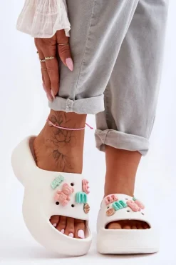 Clearance Boto Miękkie Damskie Piankowe Klapki Z Ozdobami Białe Lorie