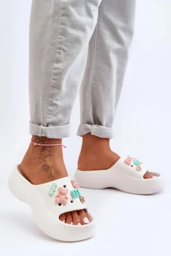 Clearance Boto Miękkie Damskie Piankowe Klapki Z Ozdobami Białe Lorie