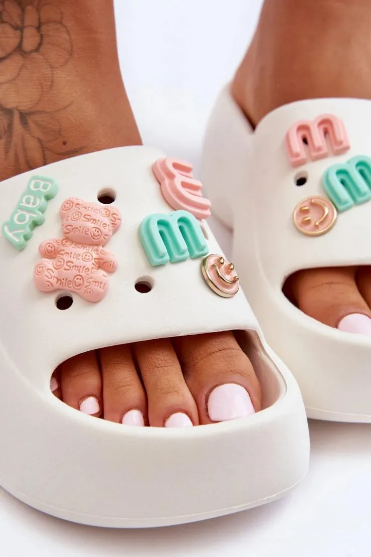 Clearance Boto Miękkie Damskie Piankowe Klapki Z Ozdobami Białe Lorie