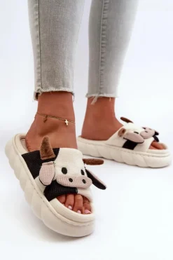 Outlet Boto Miękkie I Wygodne Kapcie Damskie Krowy Jasnobeżowe Paivessa