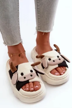 Outlet Boto Miękkie I Wygodne Kapcie Damskie Krowy Jasnobeżowe Paivessa