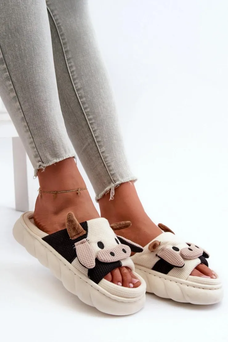 Outlet Boto Miękkie I Wygodne Kapcie Damskie Krowy Jasnobeżowe Paivessa