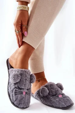 Evento Kapcie Klasyczne*Miękkie Papcie Myszki Z Uszami Szare Luise