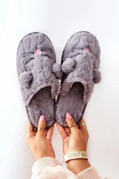 Evento Kapcie Klasyczne*Miękkie Papcie Myszki Z Uszami Szare Luise