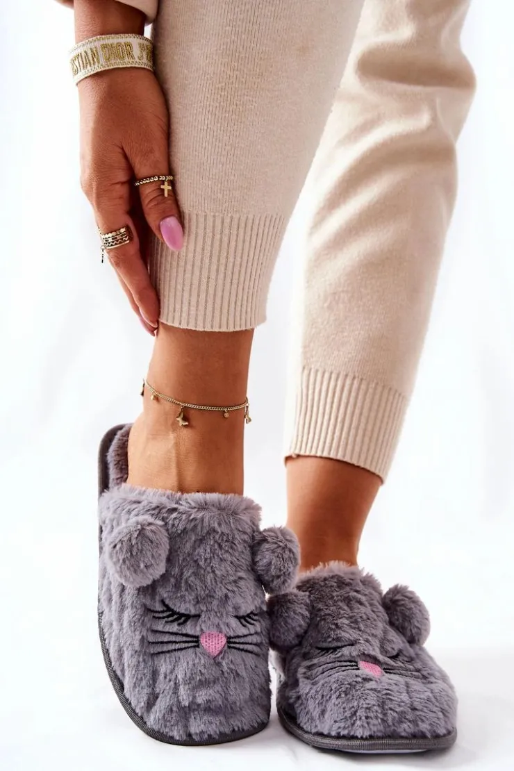 Evento Kapcie Klasyczne*Miękkie Papcie Myszki Z Uszami Szare Luise