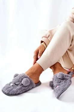 Evento Kapcie Klasyczne*Miękkie Papcie Myszki Z Uszami Szare Luise