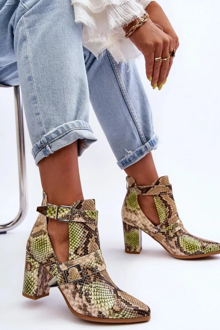 Damskie Boto Modne Botki Na Słupku Z Wycięciami Beżowo-Zielone Suelo