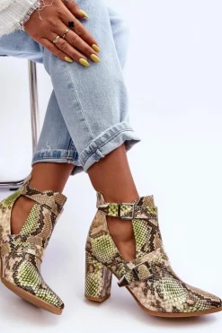 Damskie Boto Modne Botki Na Słupku Z Wycięciami Beżowo-Zielone Suelo