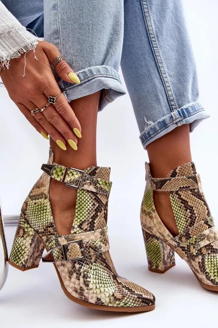 Damskie Boto Modne Botki Na Słupku Z Wycięciami Beżowo-Zielone Suelo