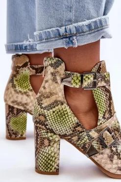 Damskie Boto Modne Botki Na Słupku Z Wycięciami Beżowo-Zielone Suelo