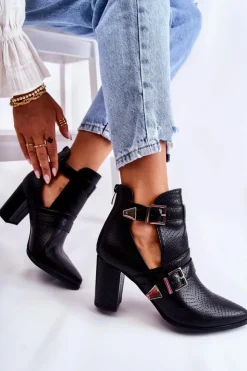 Boto Botki Wiosenne|Botki Na Słupku*Modne Botki Na Słupku Z Wycięciami Czarne Suelo