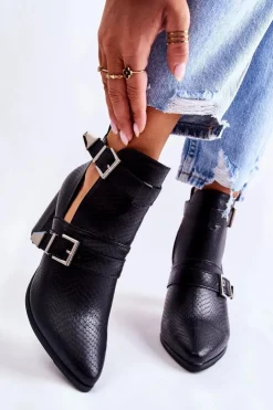 Boto Botki Wiosenne|Botki Na Słupku*Modne Botki Na Słupku Z Wycięciami Czarne Suelo