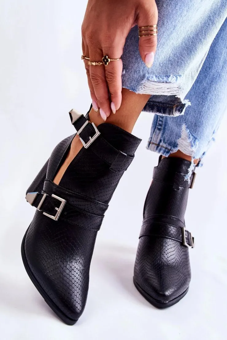 Boto Botki Wiosenne|Botki Na Słupku*Modne Botki Na Słupku Z Wycięciami Czarne Suelo