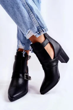 Boto Botki Wiosenne|Botki Na Słupku*Modne Botki Na Słupku Z Wycięciami Czarne Suelo