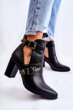 Boto Botki Wiosenne|Botki Na Słupku*Modne Botki Na Słupku Z Wycięciami Czarne Suelo