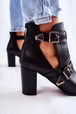 Boto Botki Wiosenne|Botki Na Słupku*Modne Botki Na Słupku Z Wycięciami Czarne Suelo