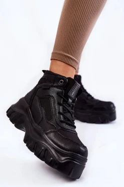 Damskie Big Star Shoes Modne Botki Trapery Memory Foam Big Star KK274371 Czarne