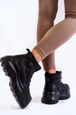 Damskie Big Star Shoes Modne Botki Trapery Memory Foam Big Star KK274371 Czarne