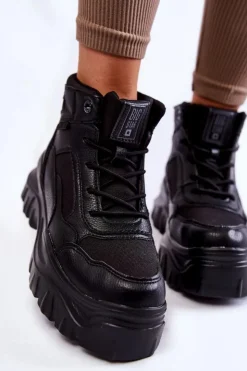 Damskie Big Star Shoes Modne Botki Trapery Memory Foam Big Star KK274371 Czarne