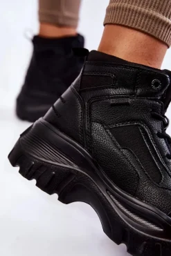 Damskie Big Star Shoes Modne Botki Trapery Memory Foam Big Star KK274371 Czarne