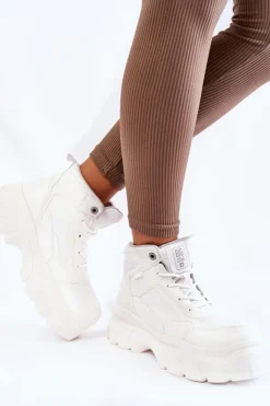 Clearance Big Star Shoes Modne Botki Trapery Memory Foam Big Star KK274369 Białe