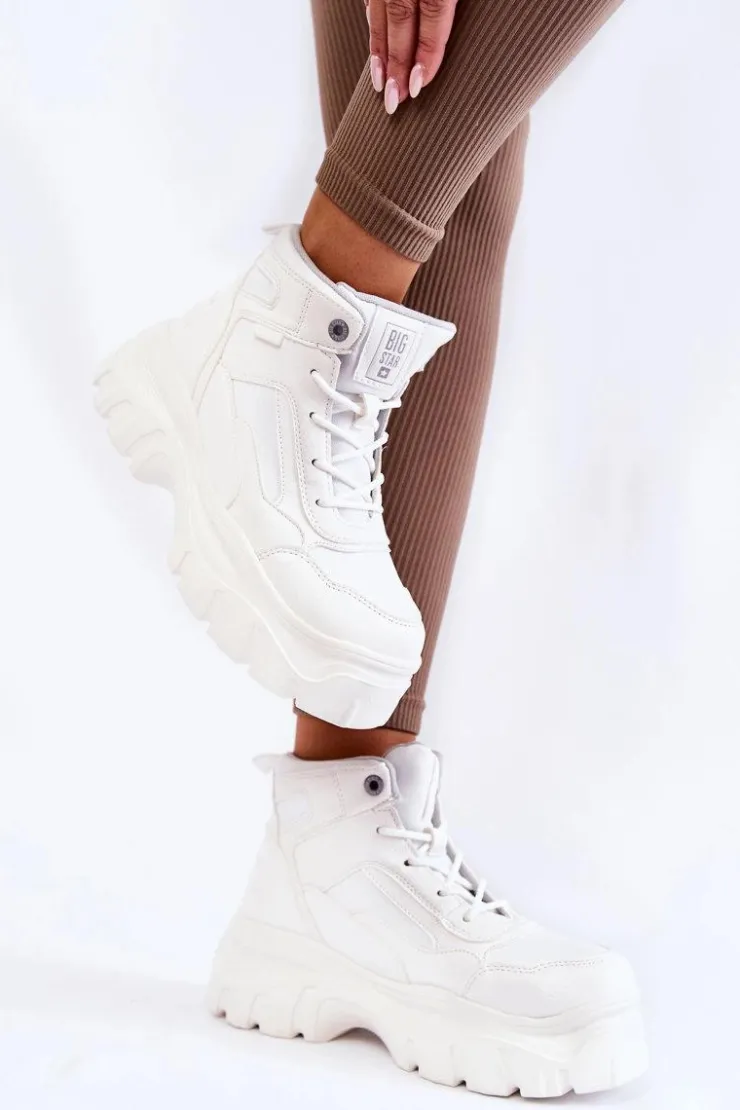 Clearance Big Star Shoes Modne Botki Trapery Memory Foam Big Star KK274369 Białe