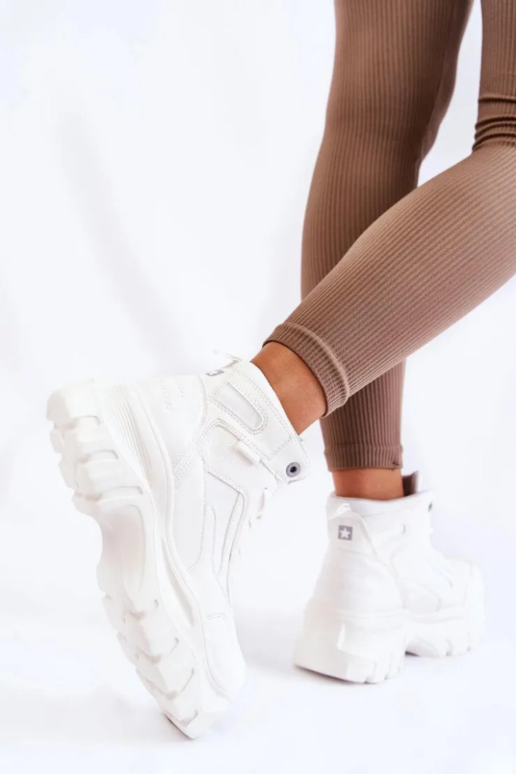 Clearance Big Star Shoes Modne Botki Trapery Memory Foam Big Star KK274369 Białe